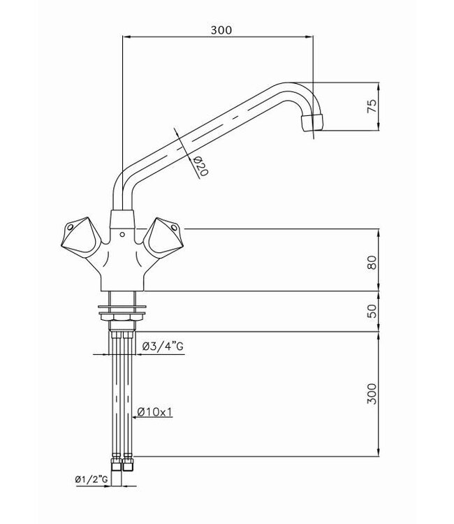 Mengkraan | tafelmodel | enkelgats | 3/4" aansluiting | 300mm zwenktuit