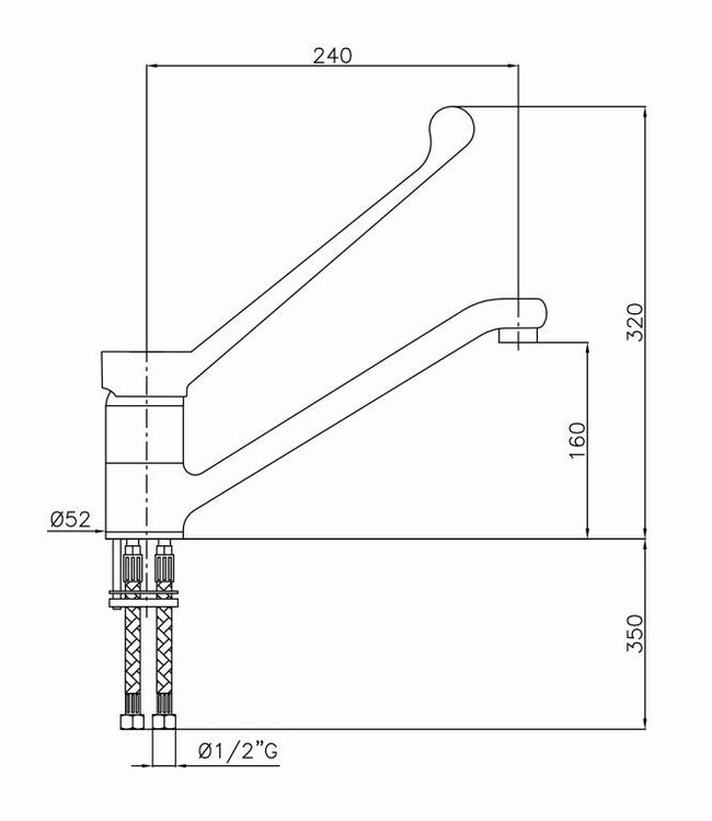 Kraan elleboog bediening | tafelmodel | enkelgats | 1/2" aansluiting