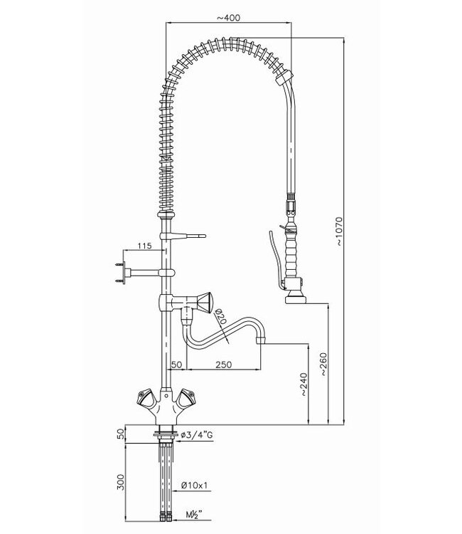 Voorspoeldouche | tafelmodel | enkelgats | 3/4" aansluiting