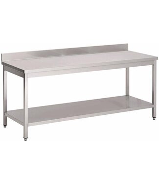 Werktafel RVS met onderschap en achteropstand - gelast - 88(H)x140x70cm