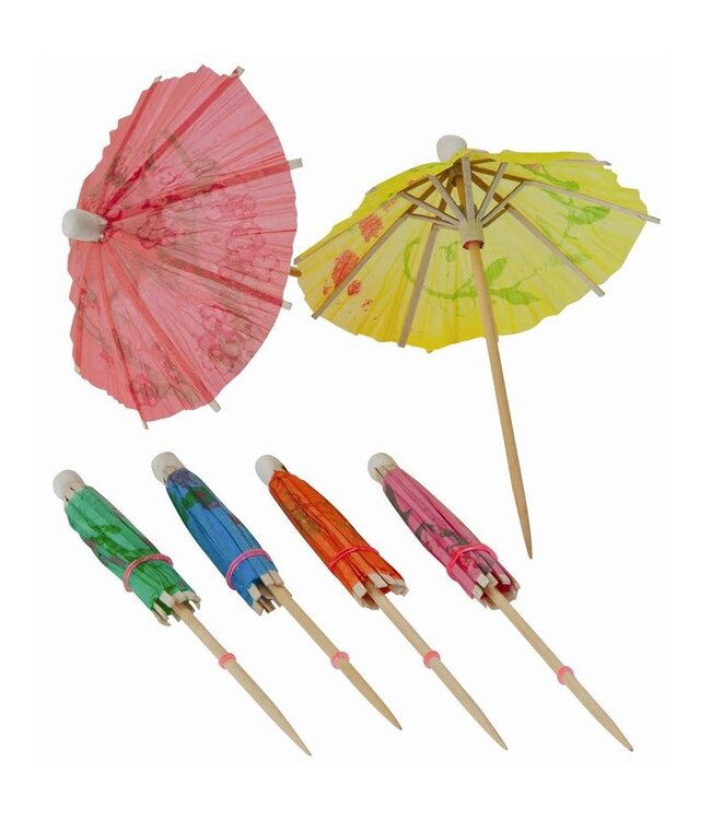 Papieren paraplu - kleurenmix - 17cm - 144 stuks