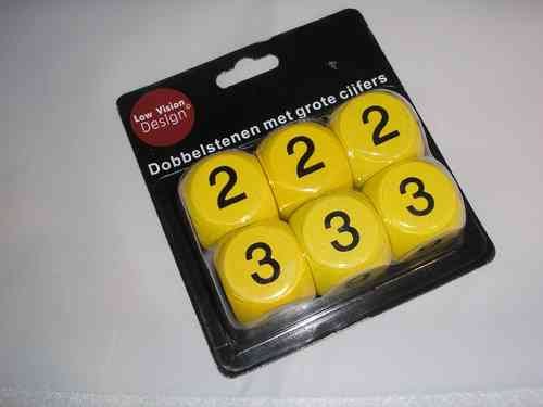 Grootcijfer dobbelstenen geel zwart