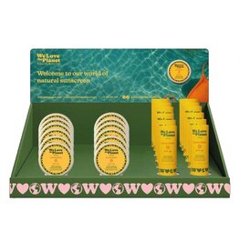 We Love The Planet Counter displays combi sticks & balms sunscreen