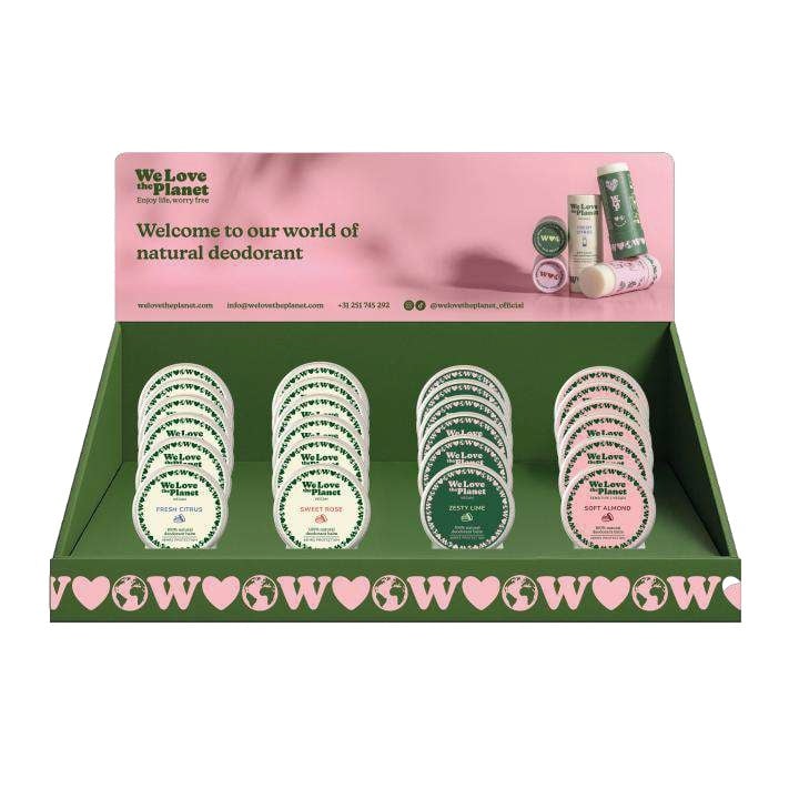 We Love The Planet Counter displays deodorant balm