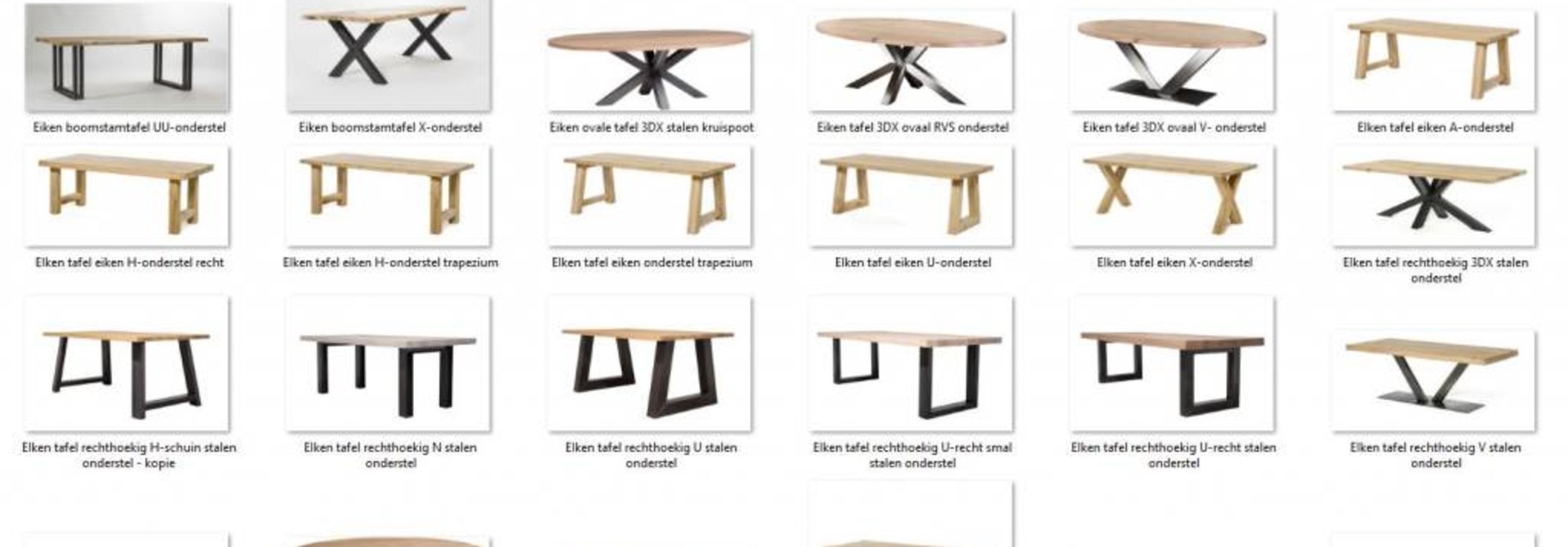 Stel hier zelf uw eigen rechthoekige, ronde, ovale of boomstamtafel samen