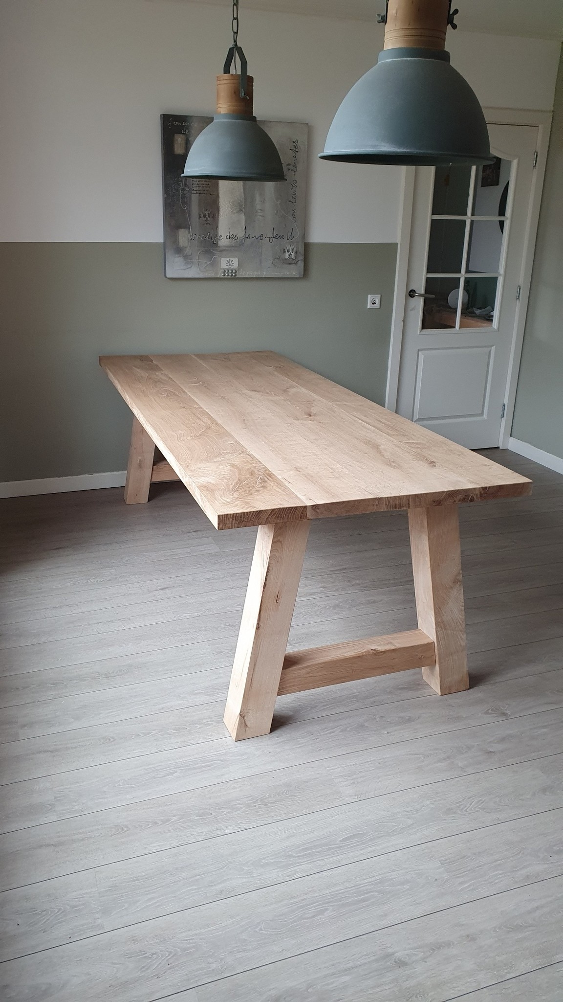 Eiken Tafel 220x100 A onderstel Naturel White A1Tafel kwaliteit