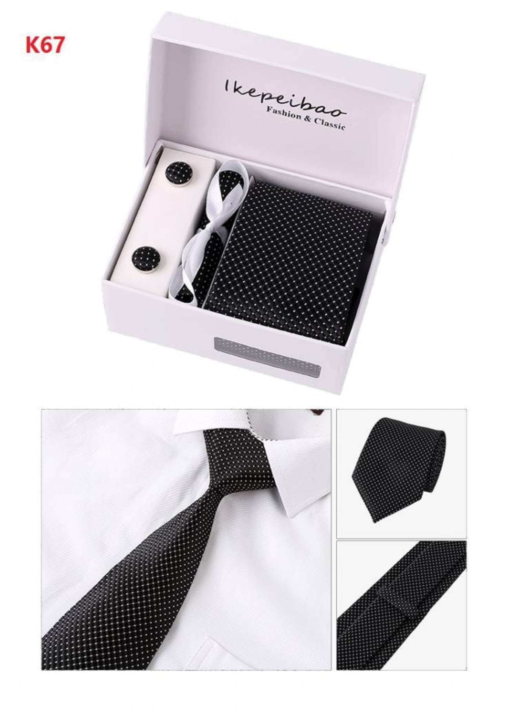 PaCaZa PaCaZa - Elegante Zwarte Stropdas Set - Inclusief Manchetknopen, Pochet en Dasspeld - Luxe Geschenkdoos
