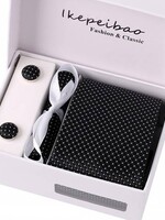 PaCaZa Elegante Stropdas Set in Geschenkdoos - inclusief Manchetknopen, Pochet en Dasspeld - K67 - Zwart