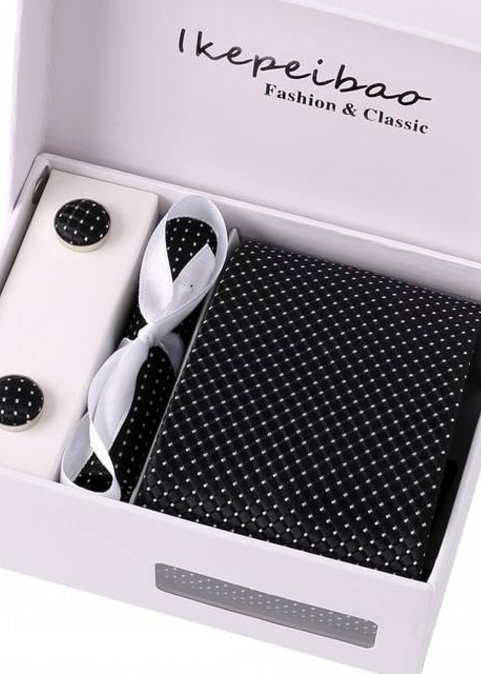 PaCaZa PaCaZa - Elegante Zwarte Stropdas Set - Inclusief Manchetknopen, Pochet en Dasspeld - Luxe Geschenkdoos