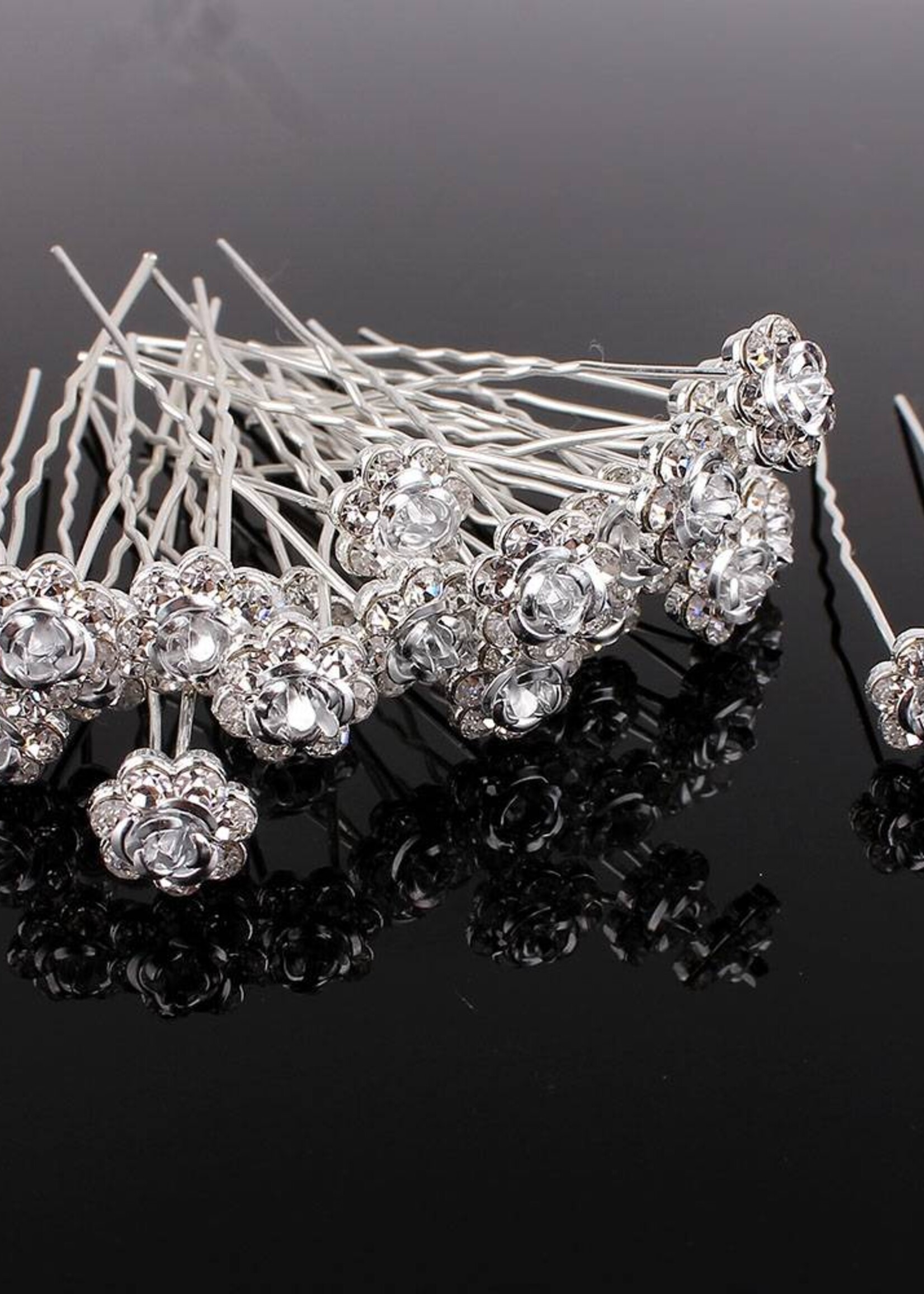PaCaZa PaCaZa - Hairpins - Zilver Grijs Roosje - 5 stuks - Elegante Bruidsaccessoire