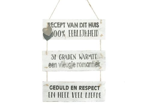 Houten Tekstplank / Tekstbord 40 x 30 cm "Recept van dit huis..." - Kleur Antique White 