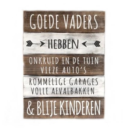 Houten Tekstplank / Tekstbord 40 x 30 cm "Goede Vaders...." - Kleur Naturel en Antique White 