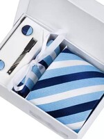 PaCaZa Elegante Stropdas Set in Geschenkdoos - inclusief Manchetknopen, Pochet en Dasspeld - K07 - Blauw