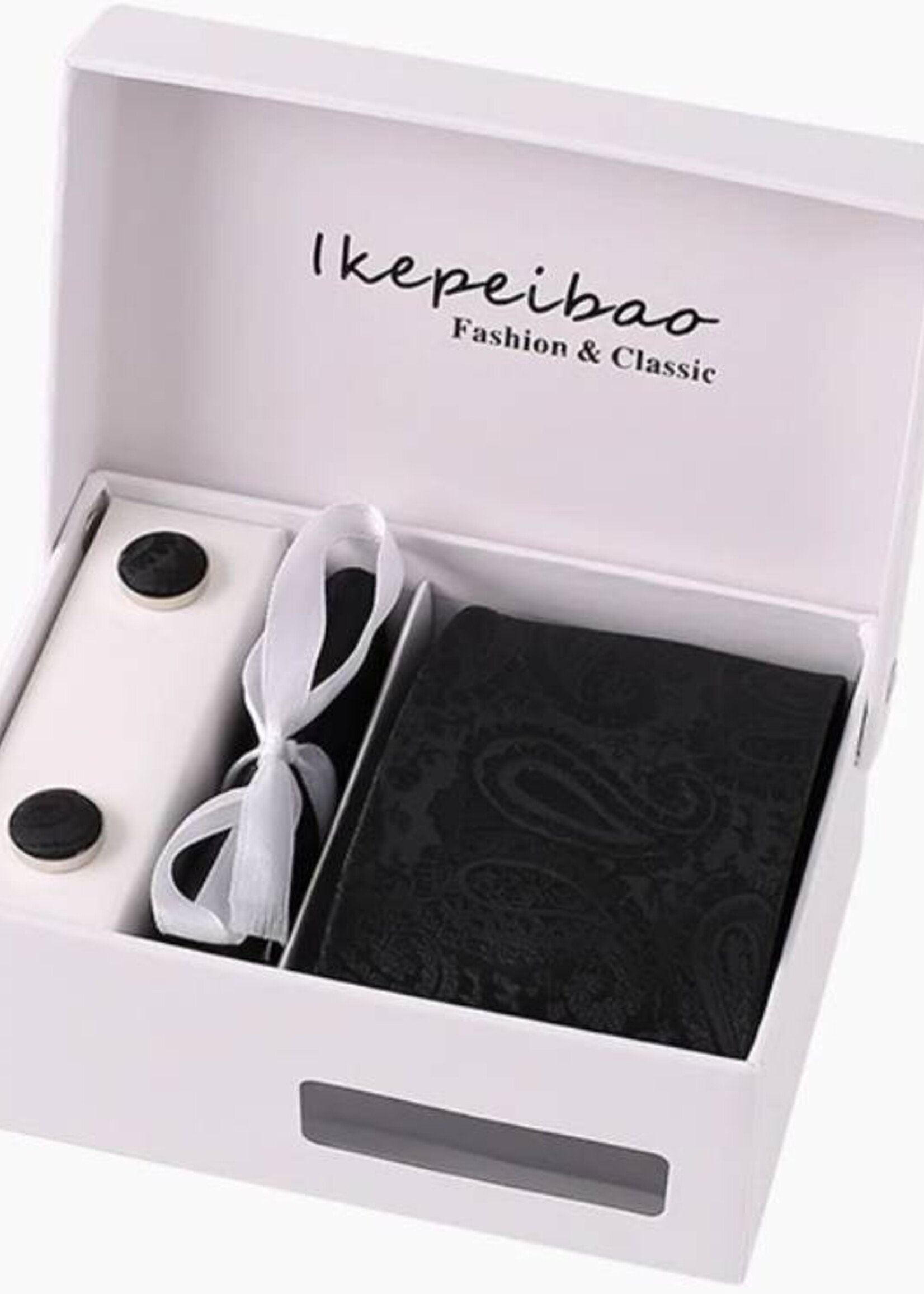 PaCaZa PaCaZa - Elegante Zwarte Stropdas Set - Inclusief Manchetknopen, Pochet en Dasspeld - Luxe Geschenkdoos