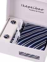 PaCaZa Elegante Stropdas Set in Geschenkdoos - inclusief Manchetknopen, Pochet en Dasspeld - K6 Blauw