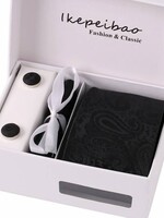 PaCaZa Elegante Stropdas Set in Geschenkdoos - inclusief Manchetknopen, Pochet en Dasspeld - S02 - Zwart