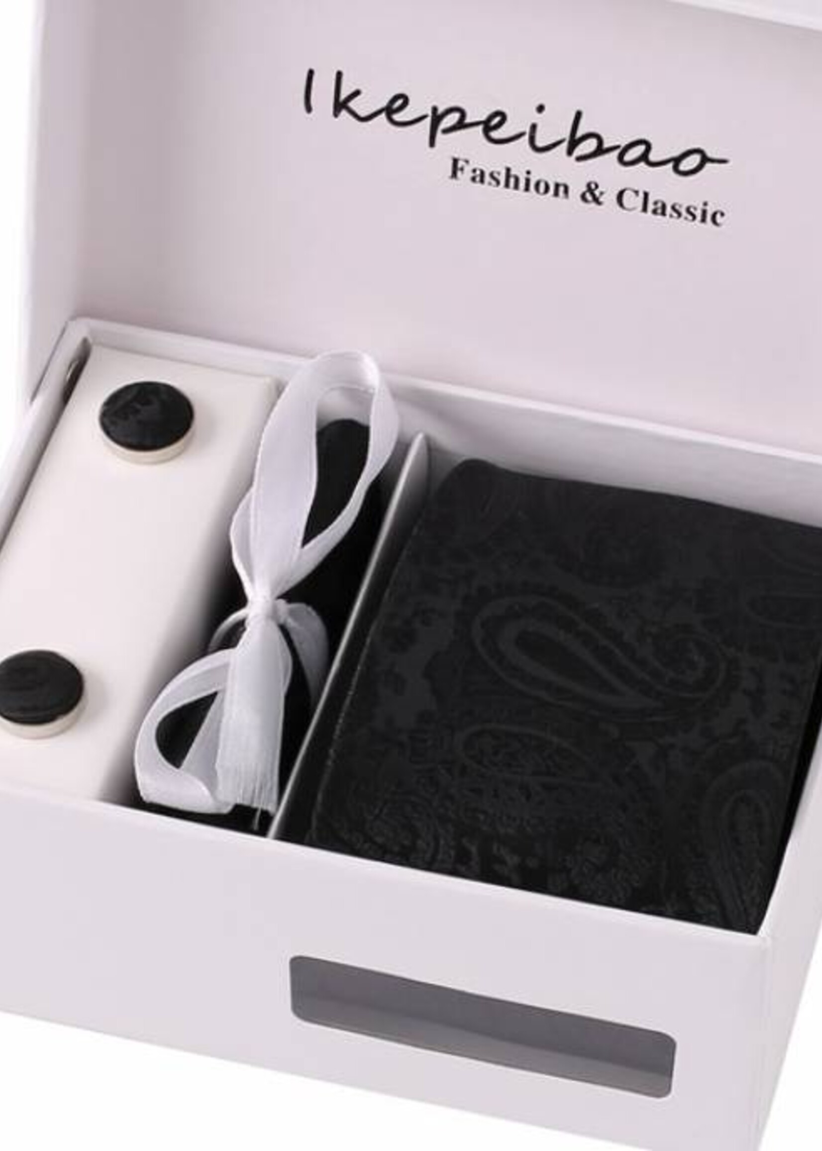 PaCaZa PaCaZa - Elegante Zwarte Stropdas Set - Inclusief Manchetknopen, Pochet en Dasspeld - Luxe Geschenkdoos