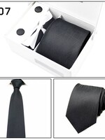 PaCaZa Elegante Stropdas Set in Geschenkdoos - inclusief Manchetknopen, Pochet en Dasspeld - Q07 - Zwart