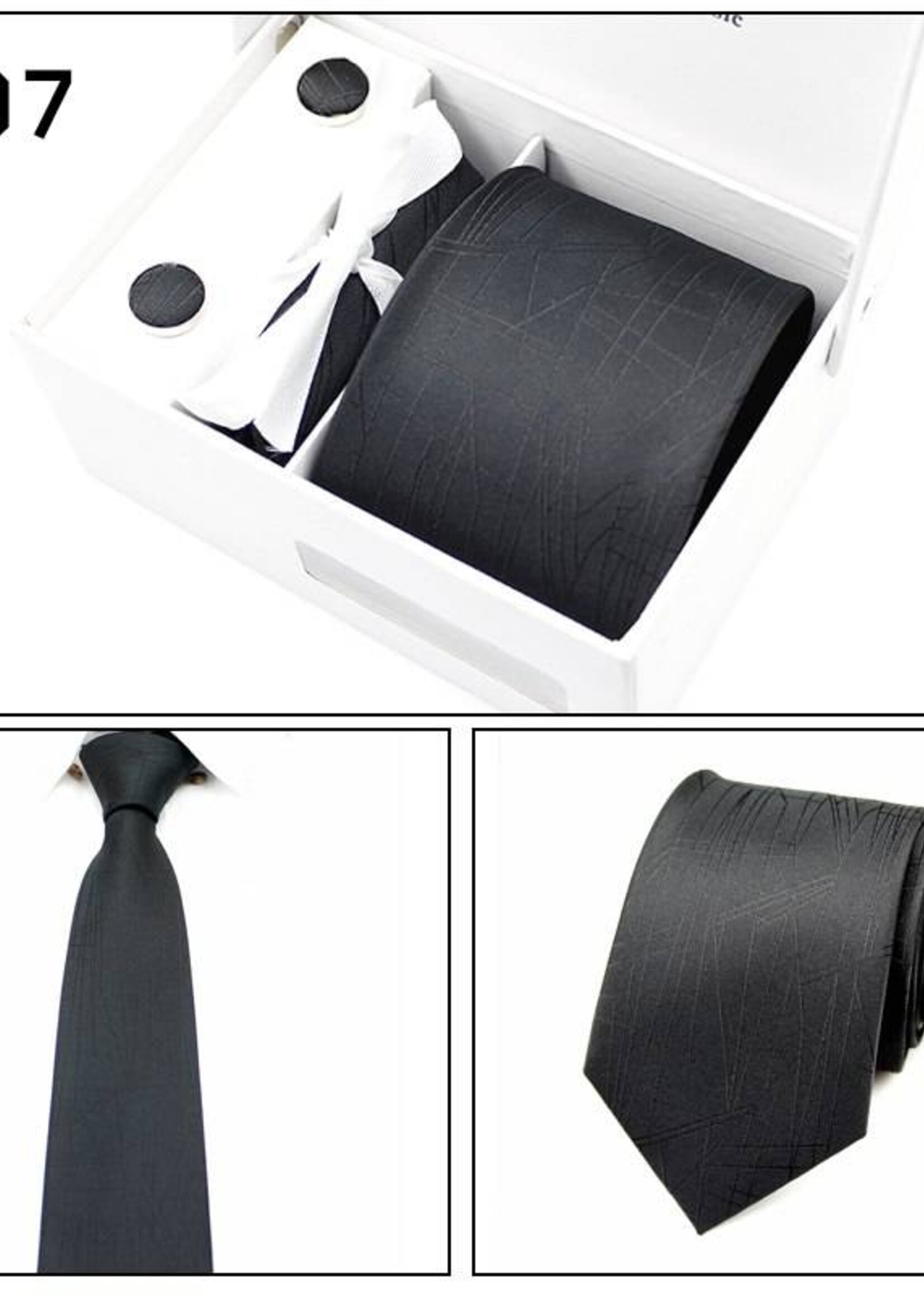 PaCaZa PaCaZa - Elegante Zwarte Stropdas Set - Inclusief Manchetknopen, Pochet en Dasspeld - Luxe Geschenkdoos
