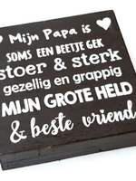 BonTon Houten Tekstplank / Tekstbord 15 cm "Mijn papa is soms een beetje gek..." - Kleur Antique Grey