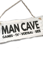 BonTon Houten Tekstplank / Tekstbord 12 x 30 cm "Man Cave....." - Kleur Antique White