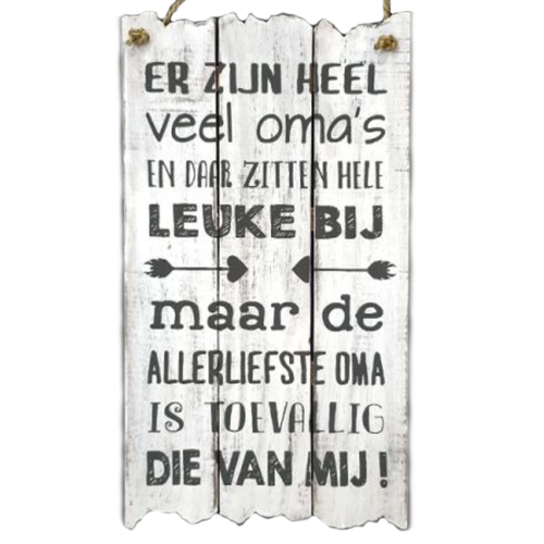 Houten Tekstplank / Tekstbord 55 x 30 cm "Er zijn heel veel oma's..." - Kleur Antique White 