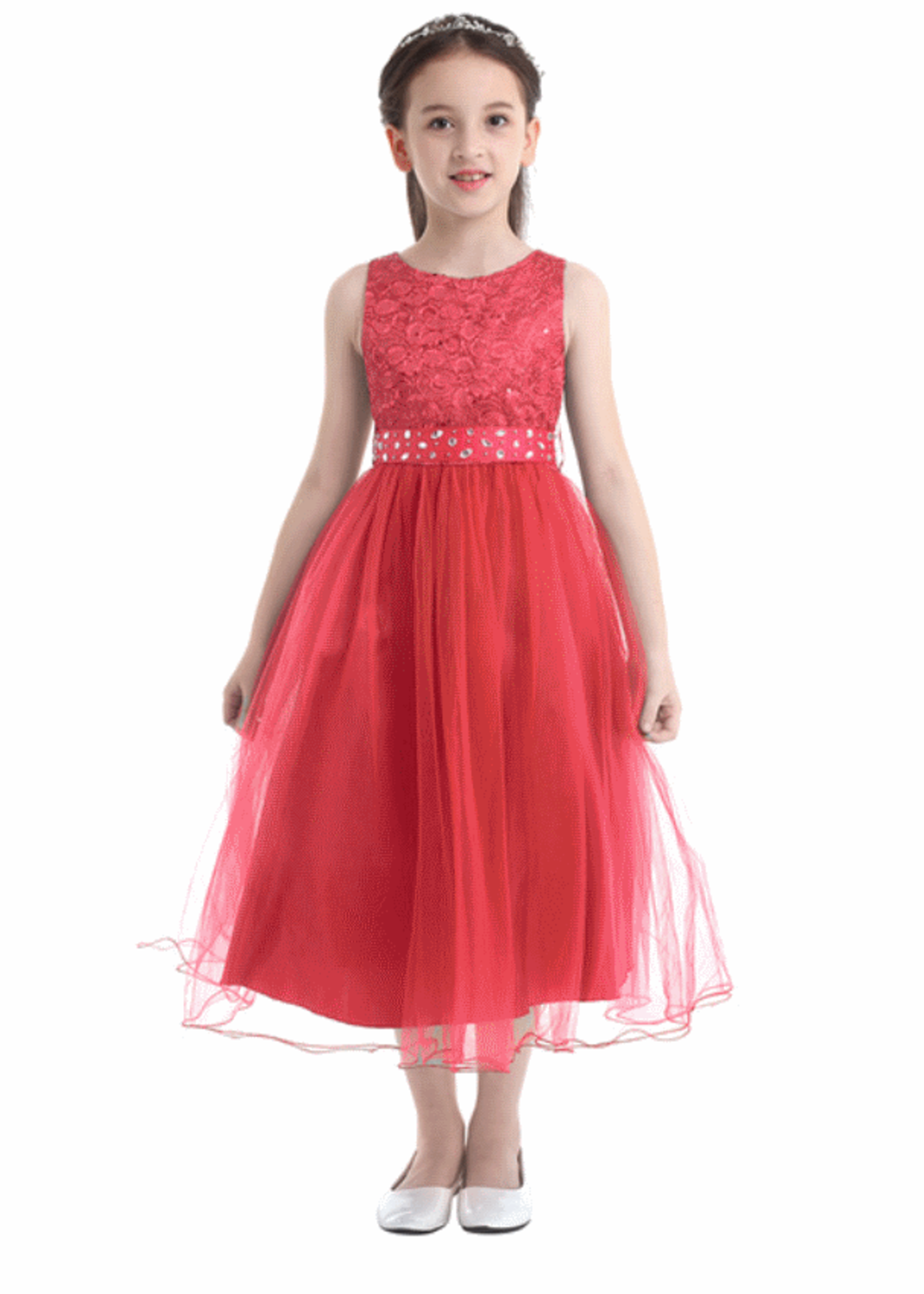 PaCaZa PaCaZa Communiejurk / Bruidsmeisjesjurk Maud - Roze / Rood / Oranje - Maat 146/152