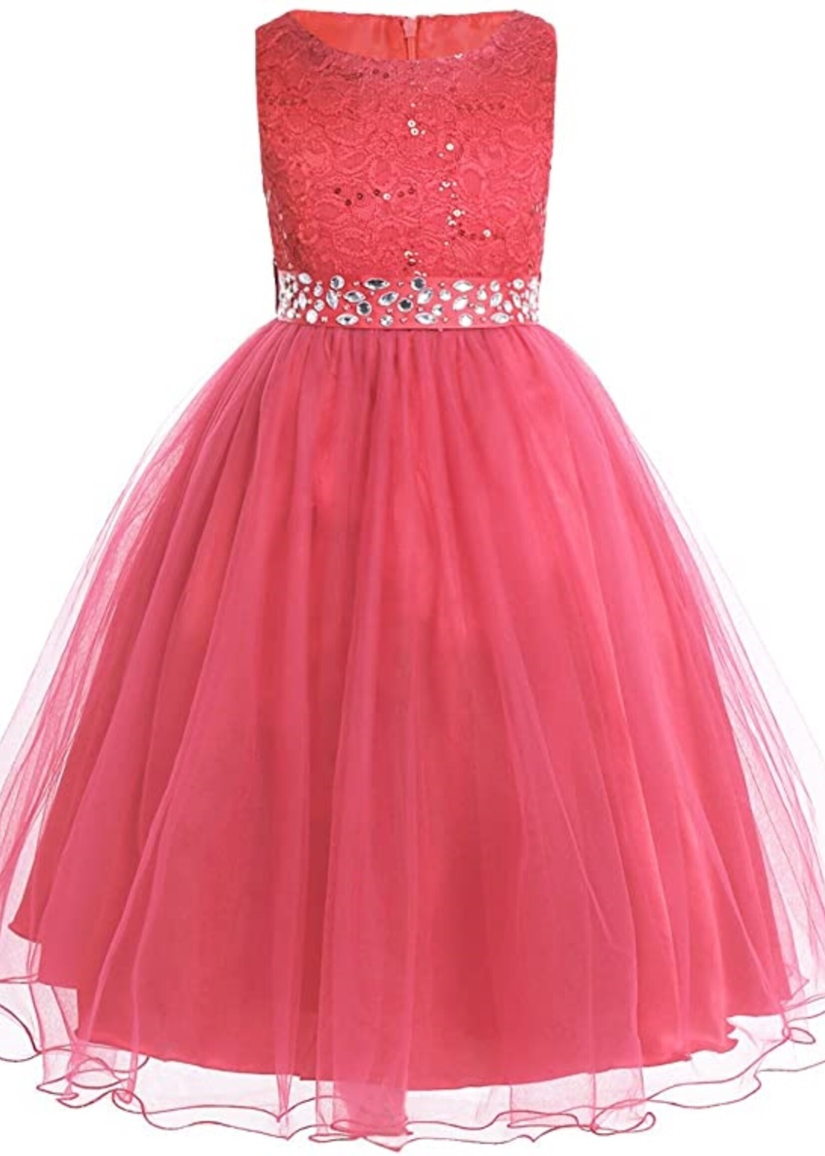 PaCaZa PaCaZa Communiejurk / Bruidsmeisjesjurk Maud - Roze / Rood / Oranje - Maat 146/152