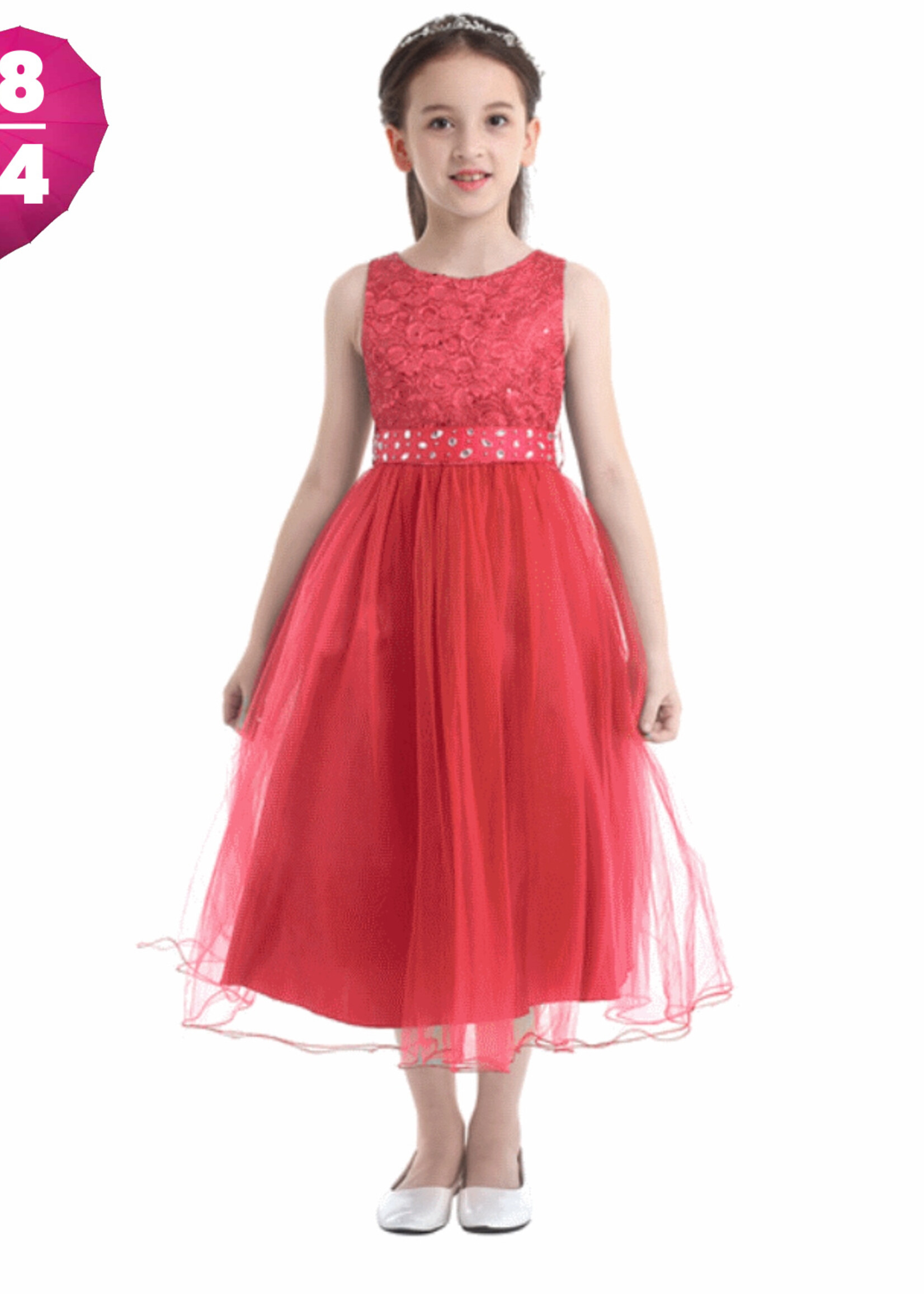 PaCaZa PaCaZa Communiejurk / Bruidsmeisjesjurk Maud - Roze / Rood / Oranje - Maat 158/164