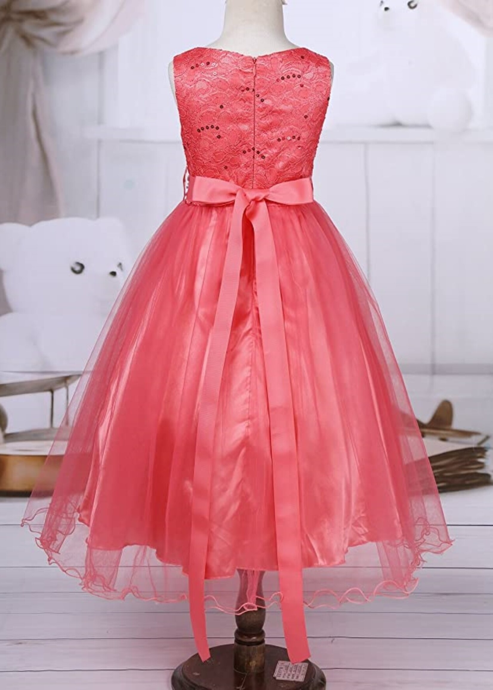 PaCaZa PaCaZa Communiejurk / Bruidsmeisjesjurk Maud - Roze / Rood / Oranje - Maat 158/164