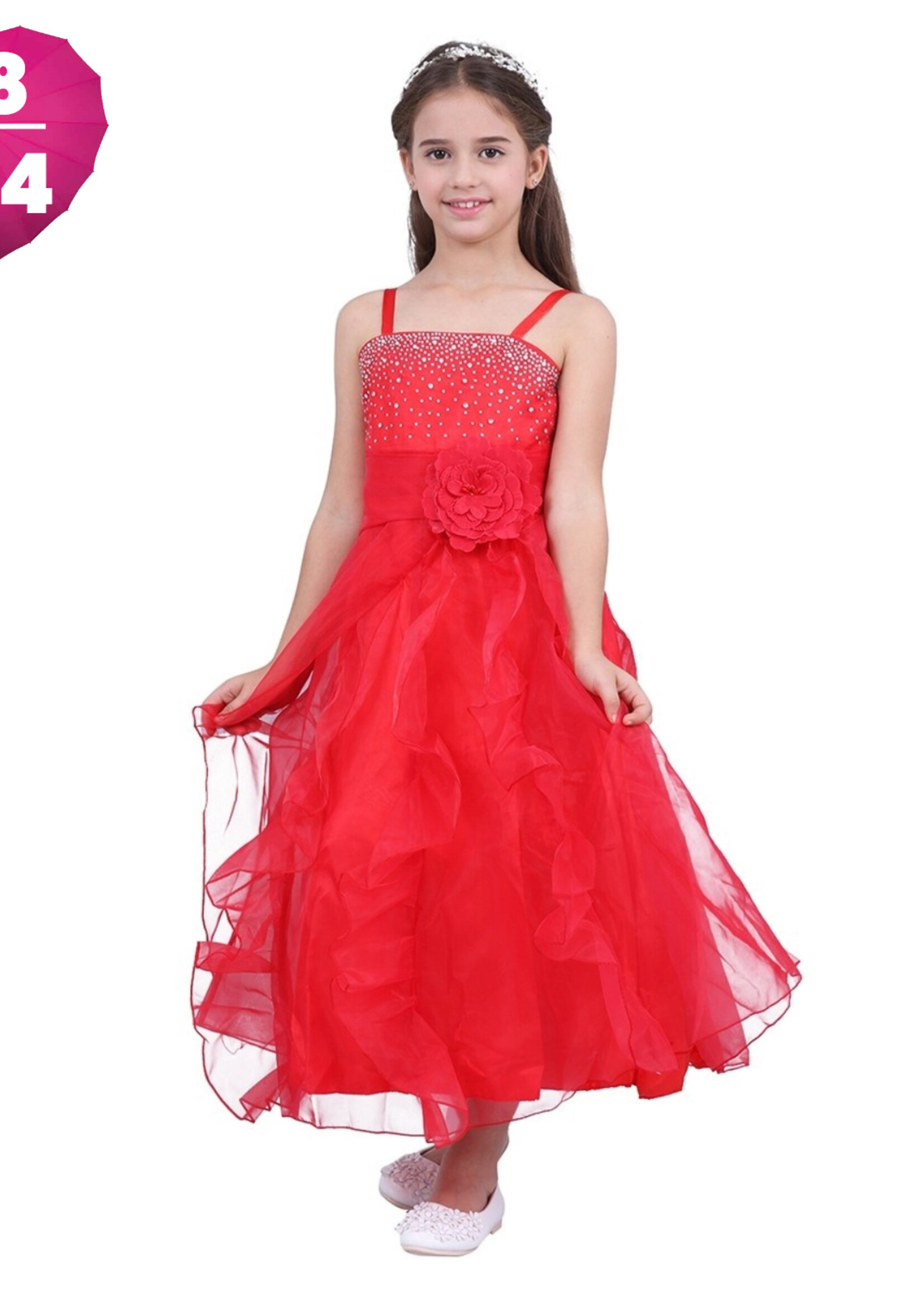 PaCaZa PaCaZa Communiejurk / Bruidsmeisjesjurk Lisa - Rood - Maat 98/104