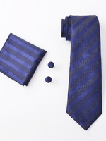 PaCaZa Elegante Stropdas Set in Geschenkdoos - inclusief Manchetknopen, Pochet en Dasspeld - D02 - Blauw met Glittertje