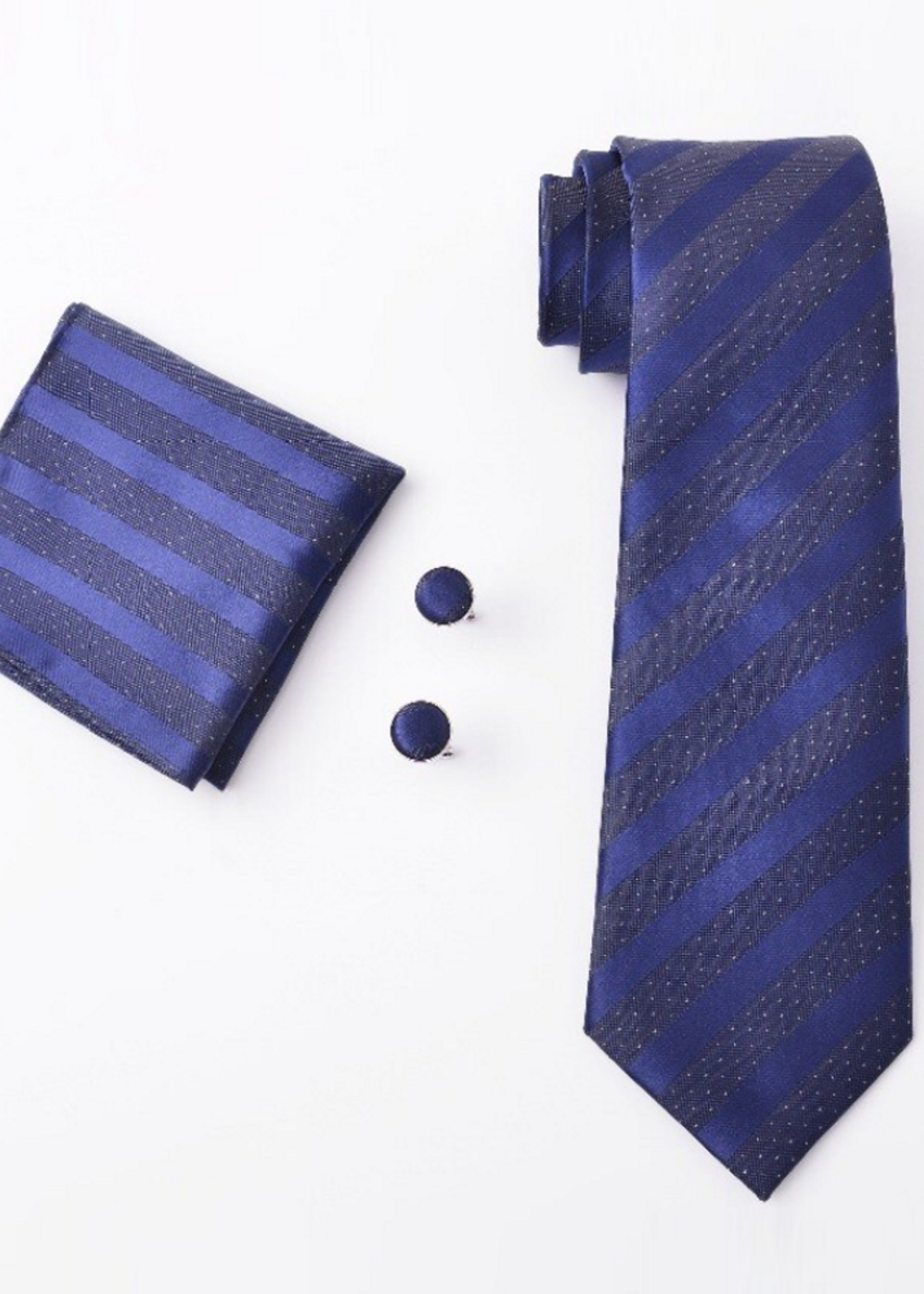 PaCaZa PaCaZa Stropdas Set - Blauw met Glittertje - Compleet met Manchetknopen, Pochet en Dasspeld
