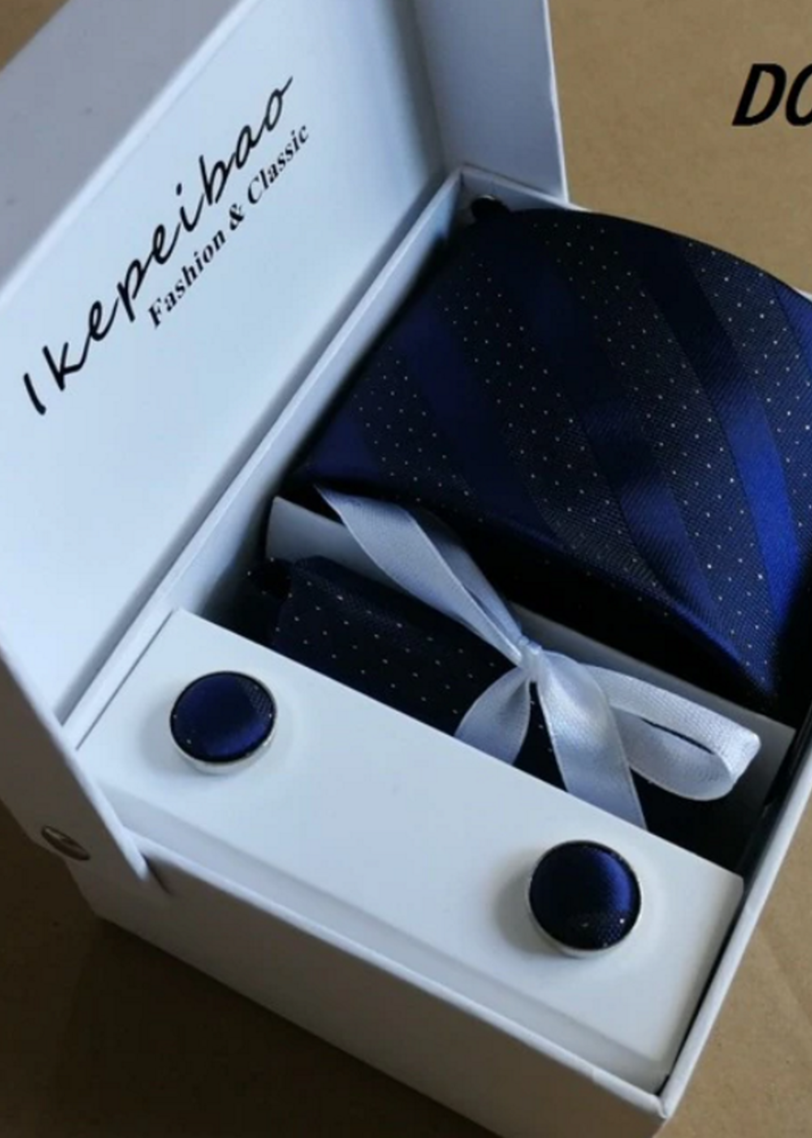 PaCaZa PaCaZa Stropdas Set - Blauw met Glittertje - Compleet met Manchetknopen, Pochet en Dasspeld