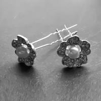 thumb-PaCaZa - Zilverkleurige Hairpins - Flower met Ivoorkleurige Parel en Diamantjes - 5 stuks-5