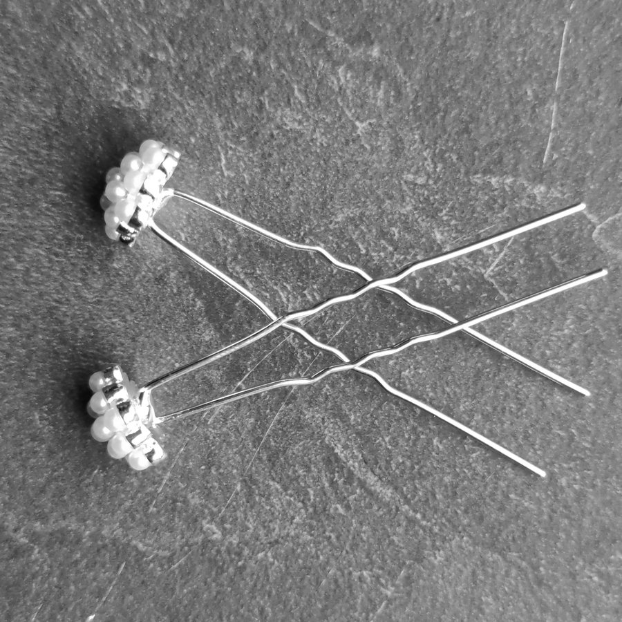 PaCaZa - Zilverkleurige Hairpins - Bloemetje met Ivoorkleurige Pareltjes - 5 stuks-6