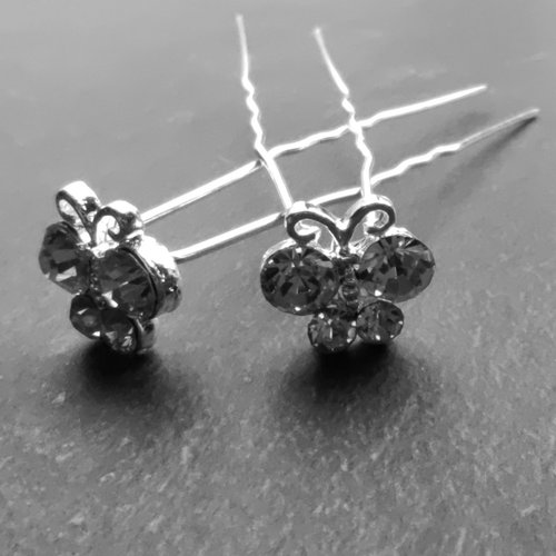 Zilverkleurige Hairpins - Vlindertje - Diamantjes - 5 stuks 