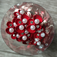 thumb-PaCaZa - Zilverkleurige Hairpins - Rood - Diamantjes - Ivoorkleurige parel - 5 stuks-7