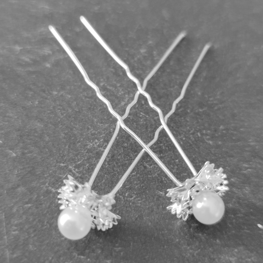 PaCaZa - Stijlvolle Zilverkleurige Hairpins - Diamantjes en Parel - 5 stuks-4