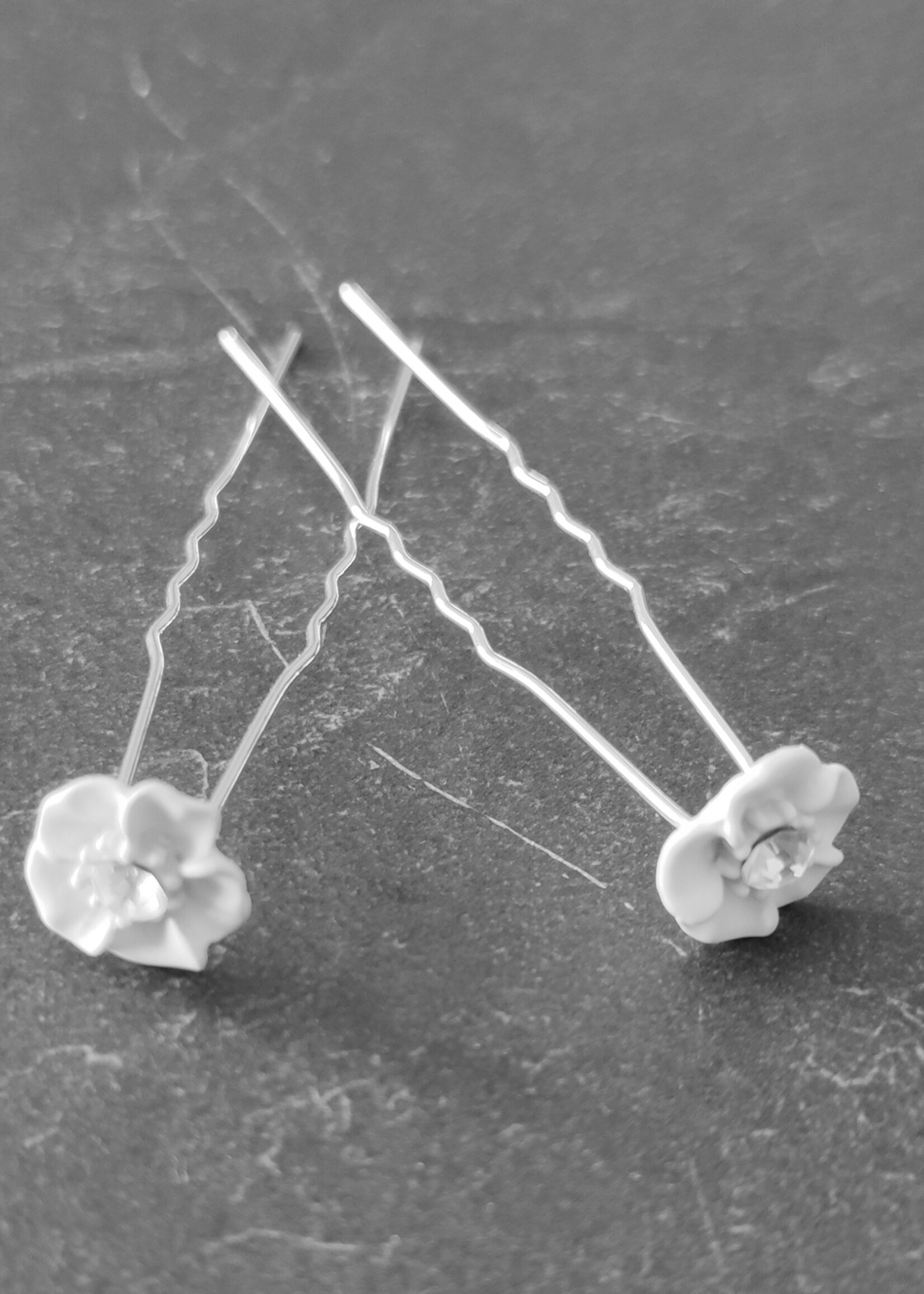 PaCaZa PaCaZa Hairpins - Zilverkleurig - Wit Bloemetje met Diamant - Set van 5