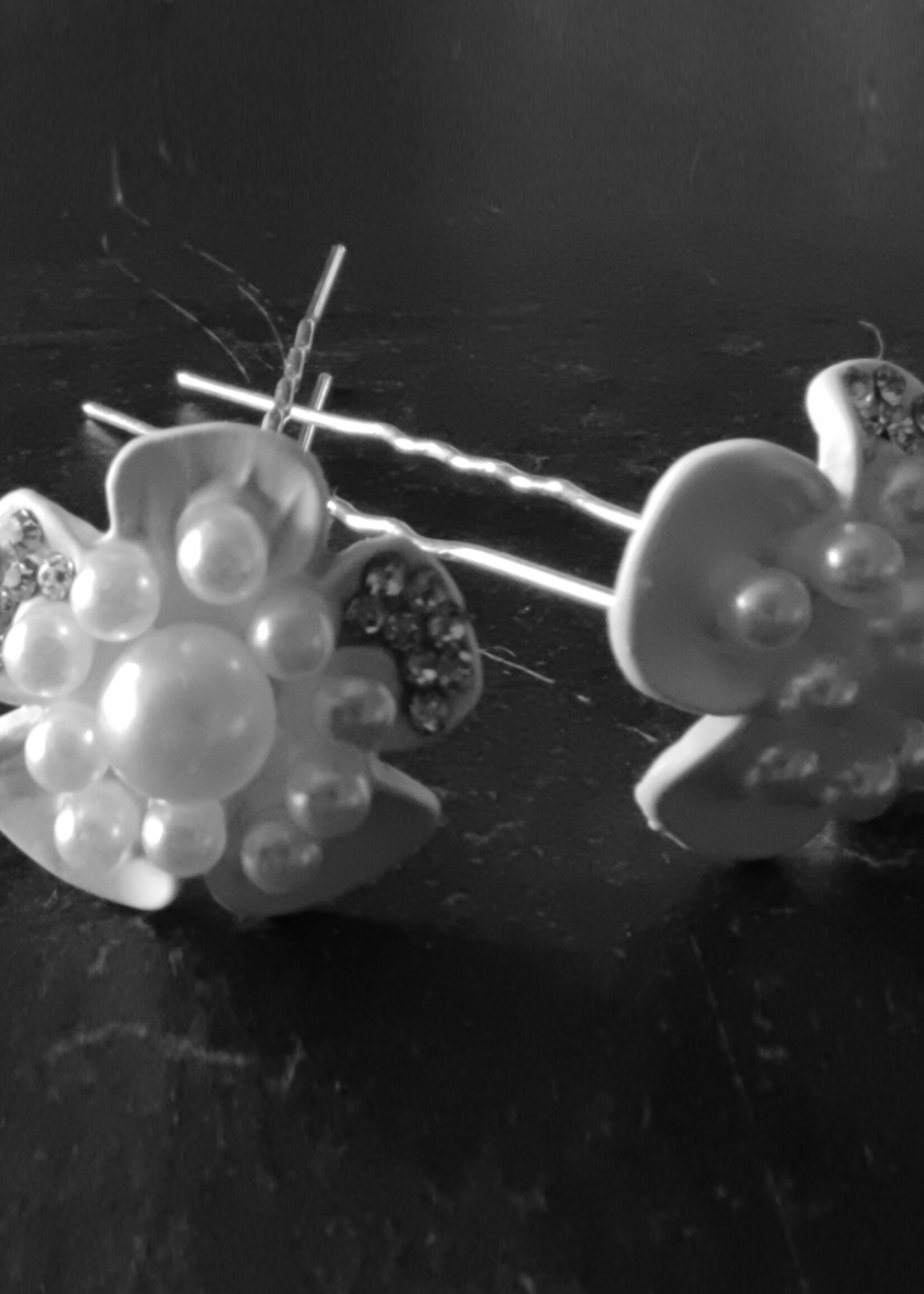 PaCaZa PaCaZa Elegant Hairpins - Zilverkleurig met Witte Bloem en Diamantjes - 2 stuks