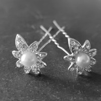 thumb-PaCaZa - Zilverkleurige Hairpins - Flower - Diamantjes en Ivoorkleurige Parel - 5 stuks-7