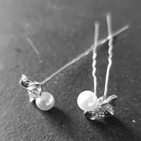 thumb-PaCaZa - Zilverkleurige Hairpins - Blaadjes met Diamantjes en Ivoorkleurige Parel - 5 stuks-4