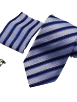 PaCaZa Elegante Stropdas Set in Geschenkdoos - inclusief Manchetknopen, Pochet en Dasspeld - K05 - Blauw