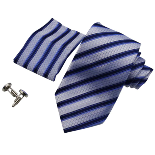 Elegante Stropdas Set in Geschenkdoos - inclusief Manchetknopen, Pochet en Dasspeld - K05 - Blauw 