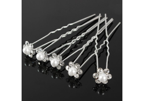 Hairpins - Bloem met Parel en Kristallen - 5 stuks 