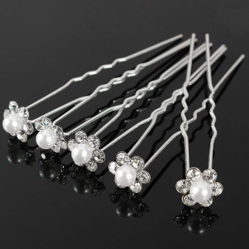 Hairpins - Bloem met Parel en Kristallen - 5 stuks 