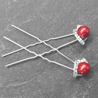 thumb-PaCaZa - Zilverkleurige Hairpins - Rode Parel - Diamantjes - 5 stuks-5