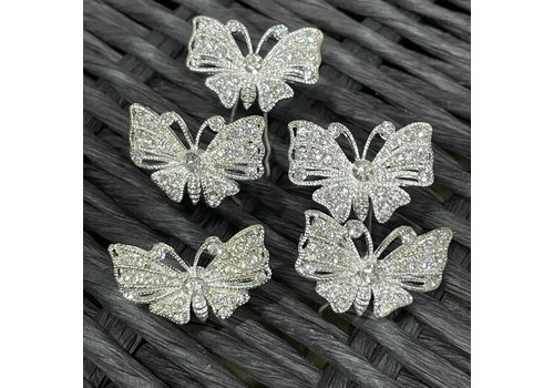 Zilverkleurige Hairpins - Vlinder - Diamantjes - 5 stuks 