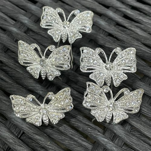 Zilverkleurige Hairpins - Vlinder - Diamantjes - 5 stuks 
